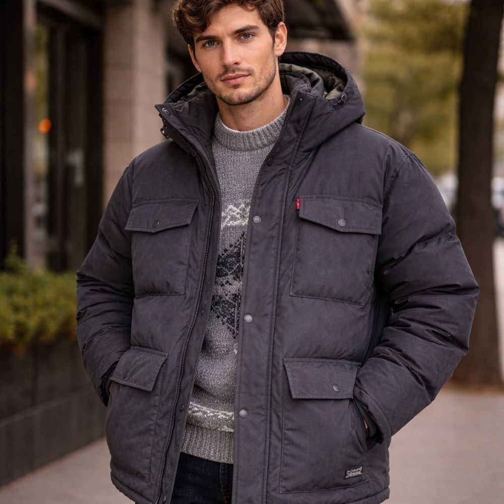 Levi’s Heavyweight Puffer Jacket – Black – Hooded – Utility Style – Men’s XL